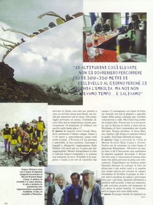Pagina de la revista con varias fotografías. Una de ellas el grupo y las modelos. 